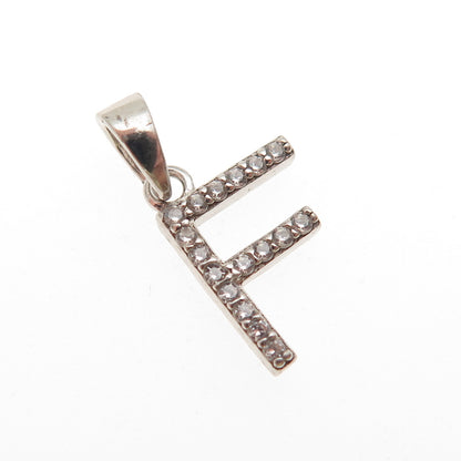 925 Sterling Silver Round-Cut C Z Letter F Initial Mini Charm Pendant