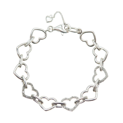 925 Sterling Silver Real Round-Cut Diamond Heart Link Bracelet 7.5"
