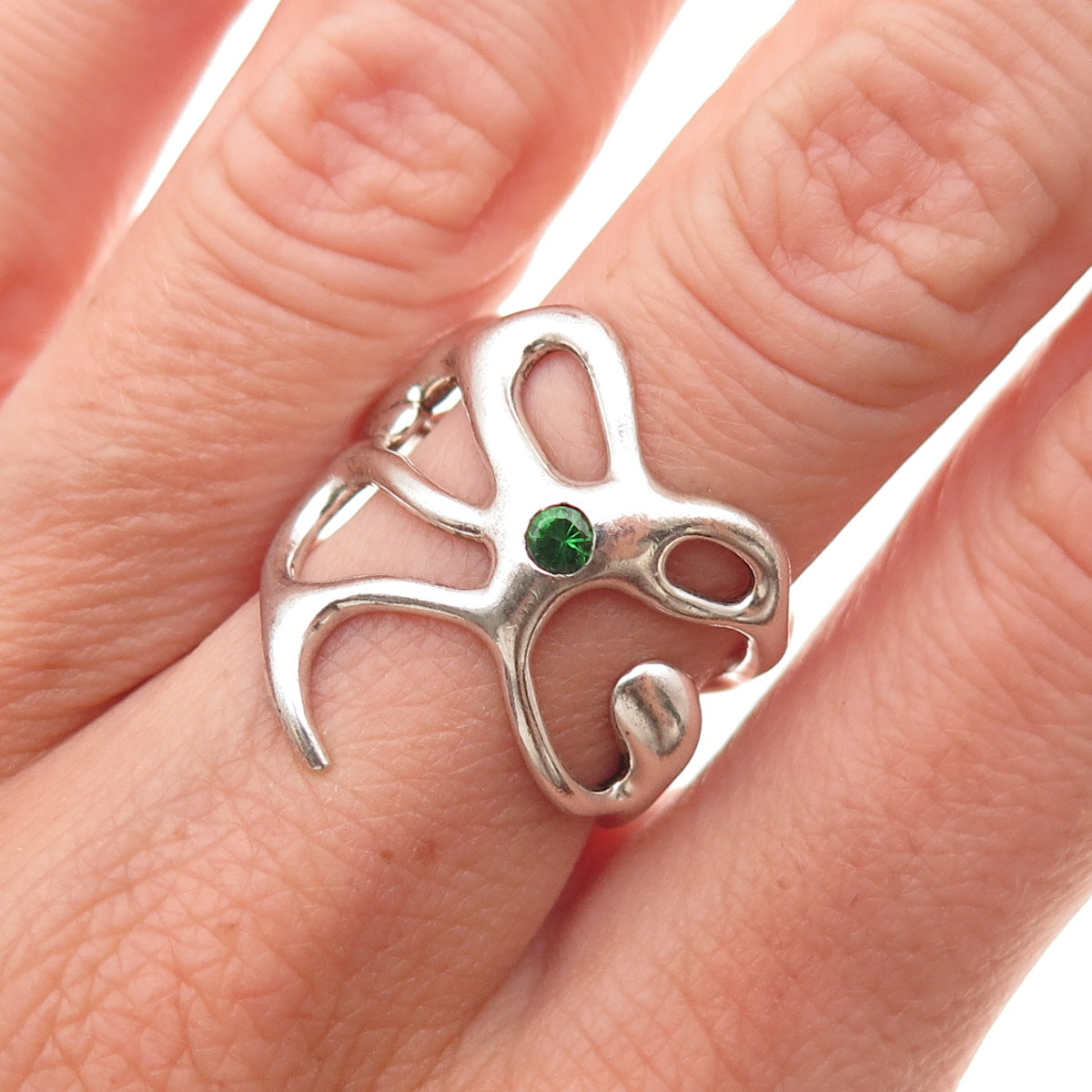 925 Sterling Silver Vintage Real Chrome Diopside Modernist Ring Size 7.25