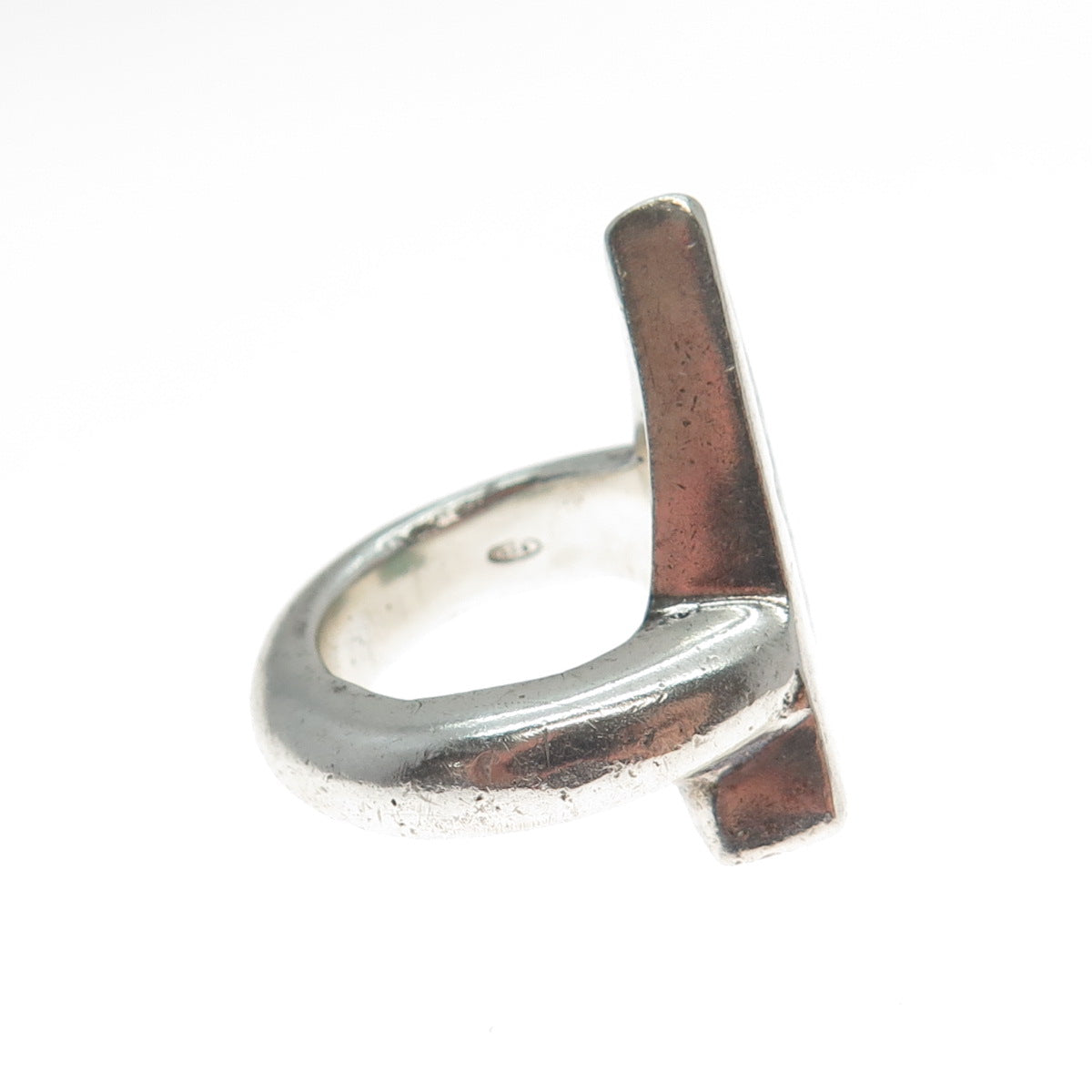 925 Sterling Silver Vintage Enamel Modernist Triangle Oxidized Ring Size 6.5