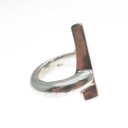 925 Sterling Silver Vintage Enamel Modernist Triangle Oxidized Ring Size 6.5