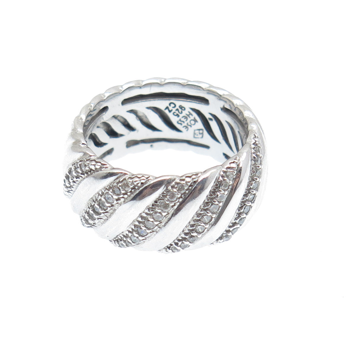 JOSE HESS 925 Sterling Silver Round-Cut C Z Wavy Ribbed Band Ring Size 8