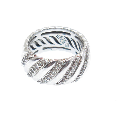 JOSE HESS 925 Sterling Silver Round-Cut C Z Wavy Ribbed Band Ring Size 8
