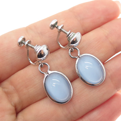 AMCO 925 Sterling Silver Antique Art Deco Real Opalite Screw Back Earrings