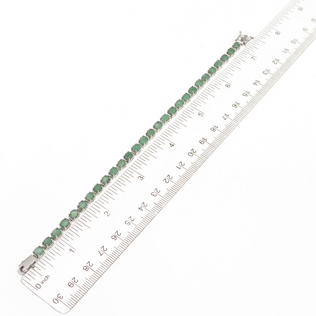 925 Sterling Silver Vintage Real Oval-Cut Emerald Bracelet 7"