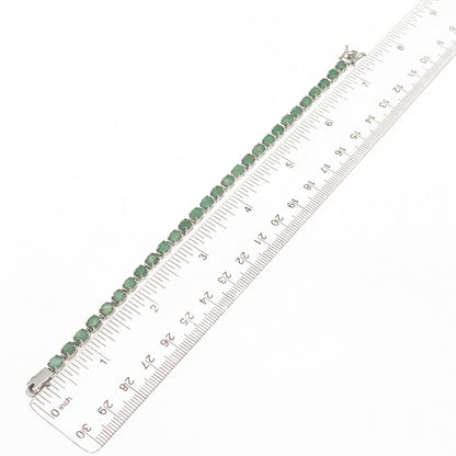 925 Sterling Silver Vintage Real Oval-Cut Emerald Bracelet 7"