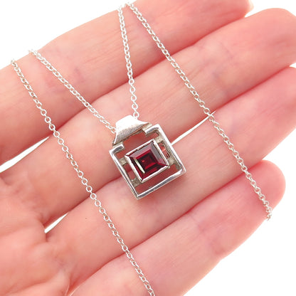 925 Sterling Silver Rose Gold Accent Vintage Real Red Garnet Chain Necklace 18"