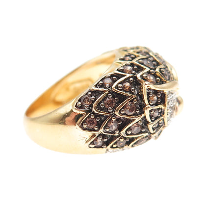 925 Sterling Silver Gold Plated Multi-Color C Z Owl Bird Ring Size 5.25