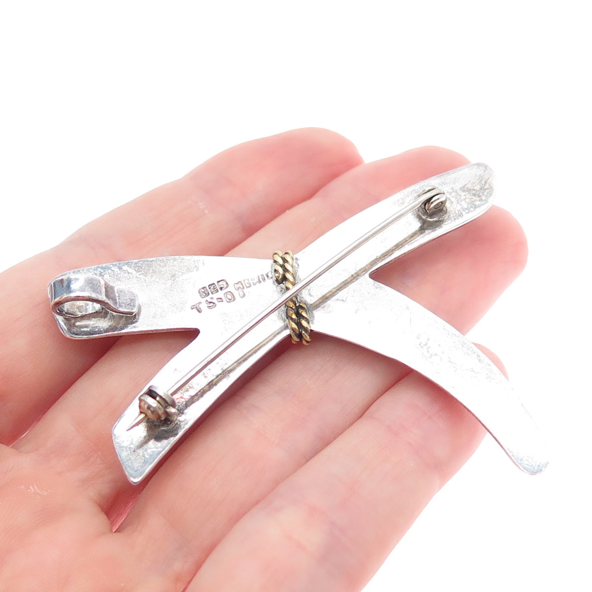 925 Sterling Silver 2-Tone Vintage Mexico Modernist Crisscross Brooch / Pendant