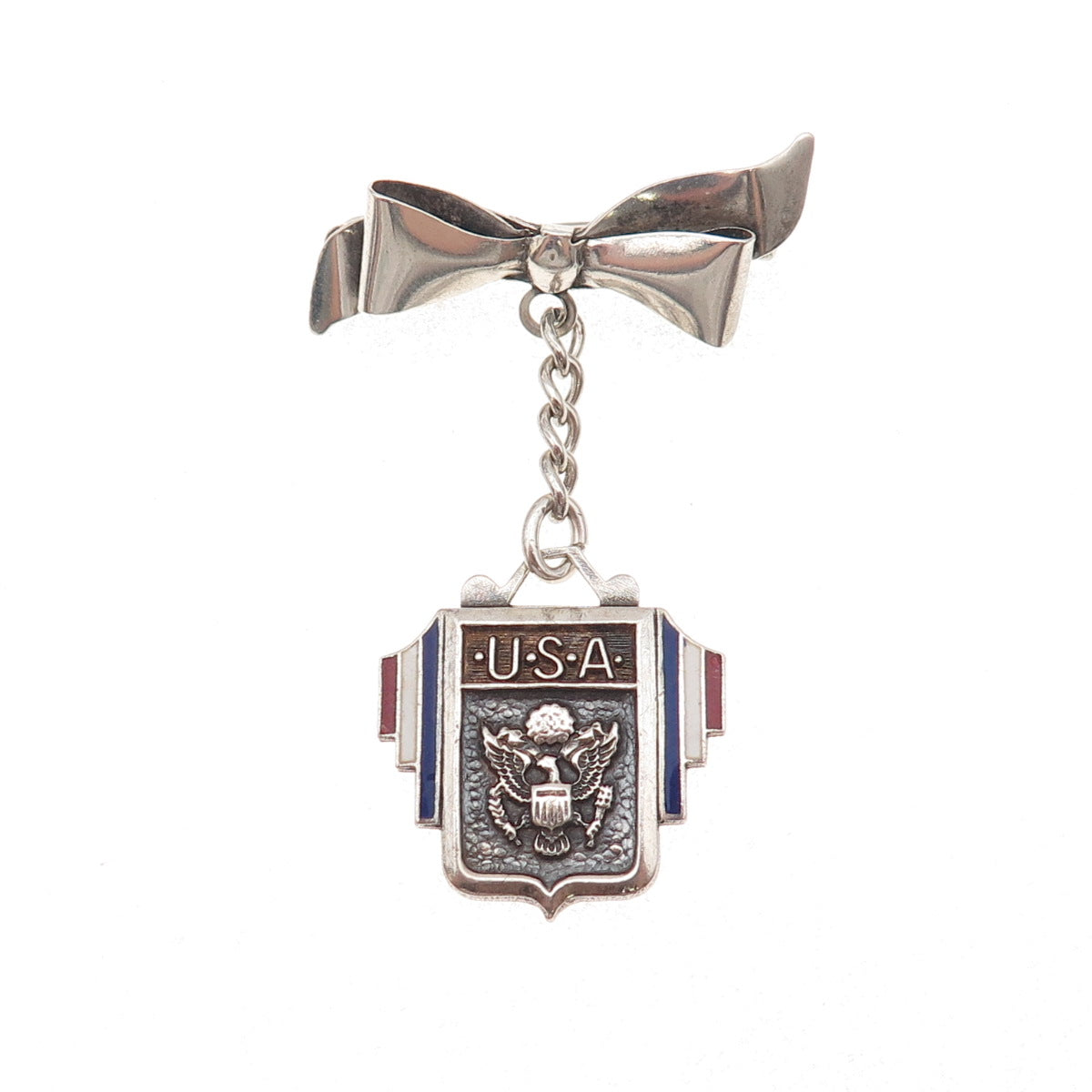 925 Sterling Silver Antique WWII Enamel Son-in-Service Bow Pin Brooch