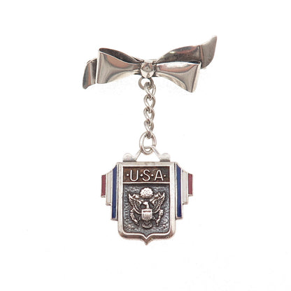 925 Sterling Silver Antique WWII Enamel Son-in-Service Bow Pin Brooch