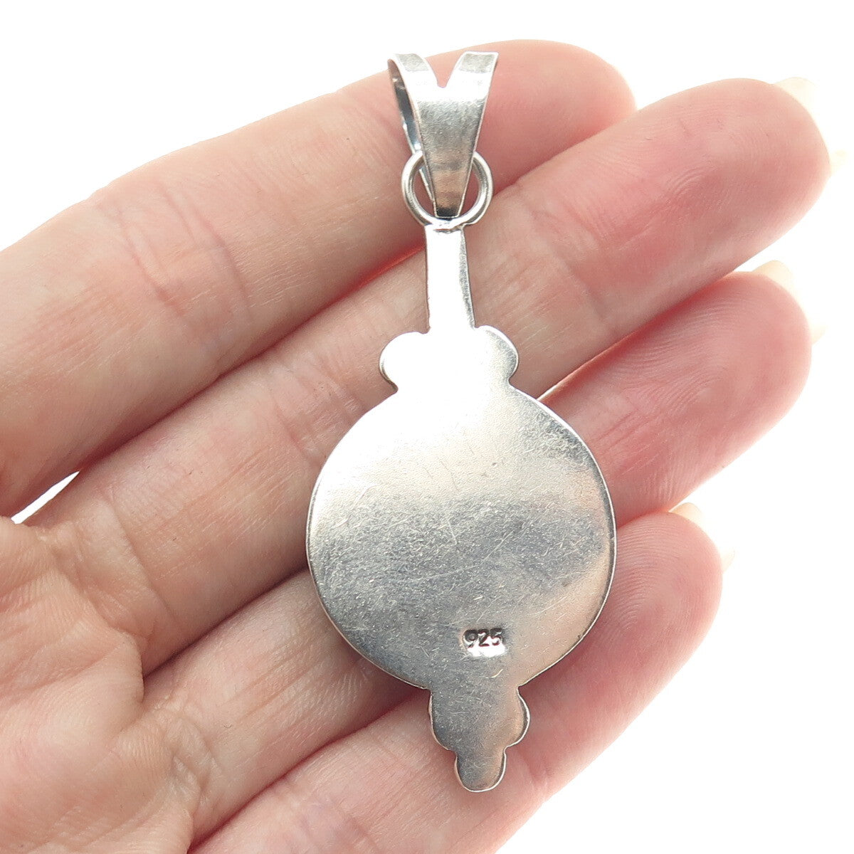 925 Sterling Silver Vintage Real Black Onyx Beaded Oxidized Pendant