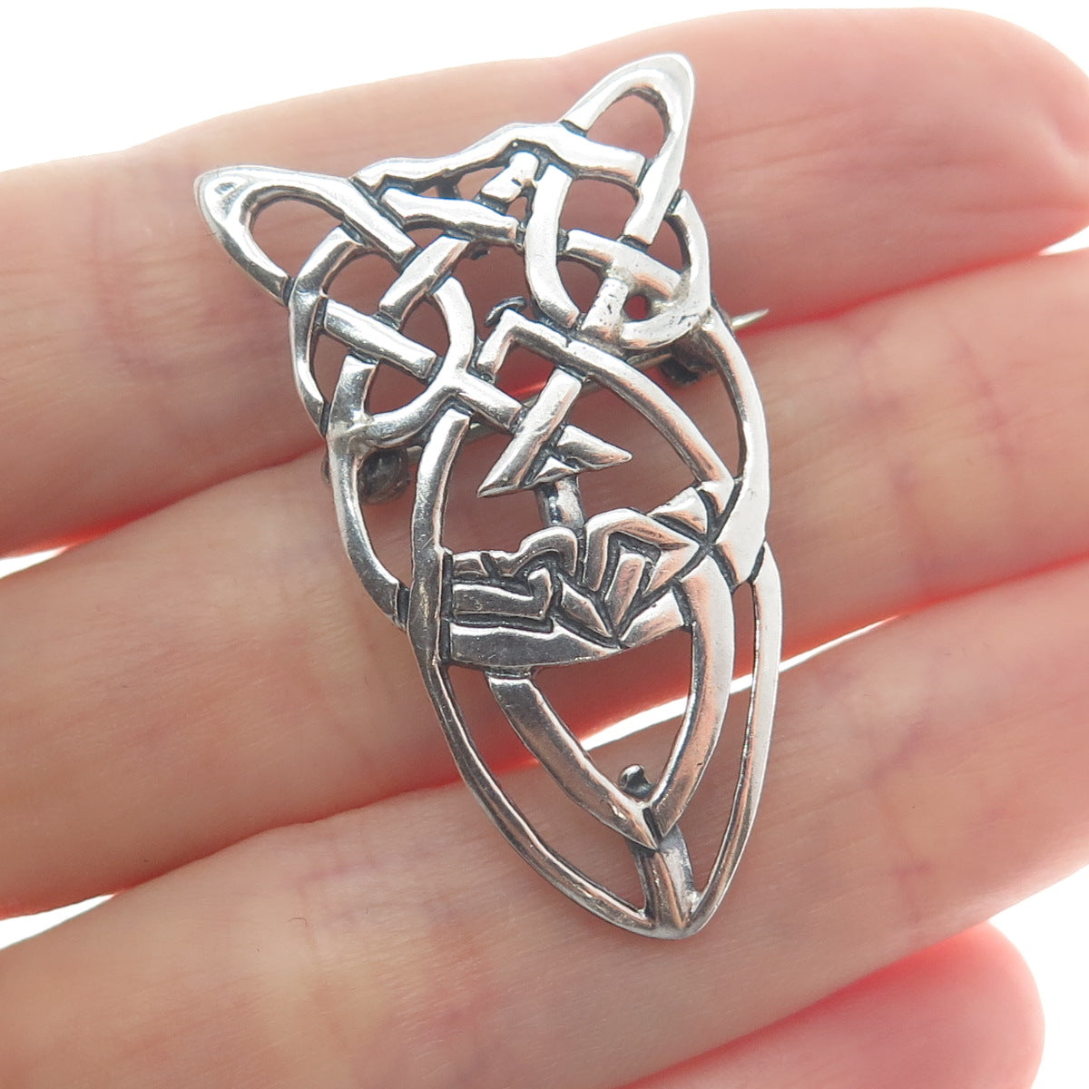 925 Sterling Silver Vintage Celtic Knot Oxidized Pin Brooch