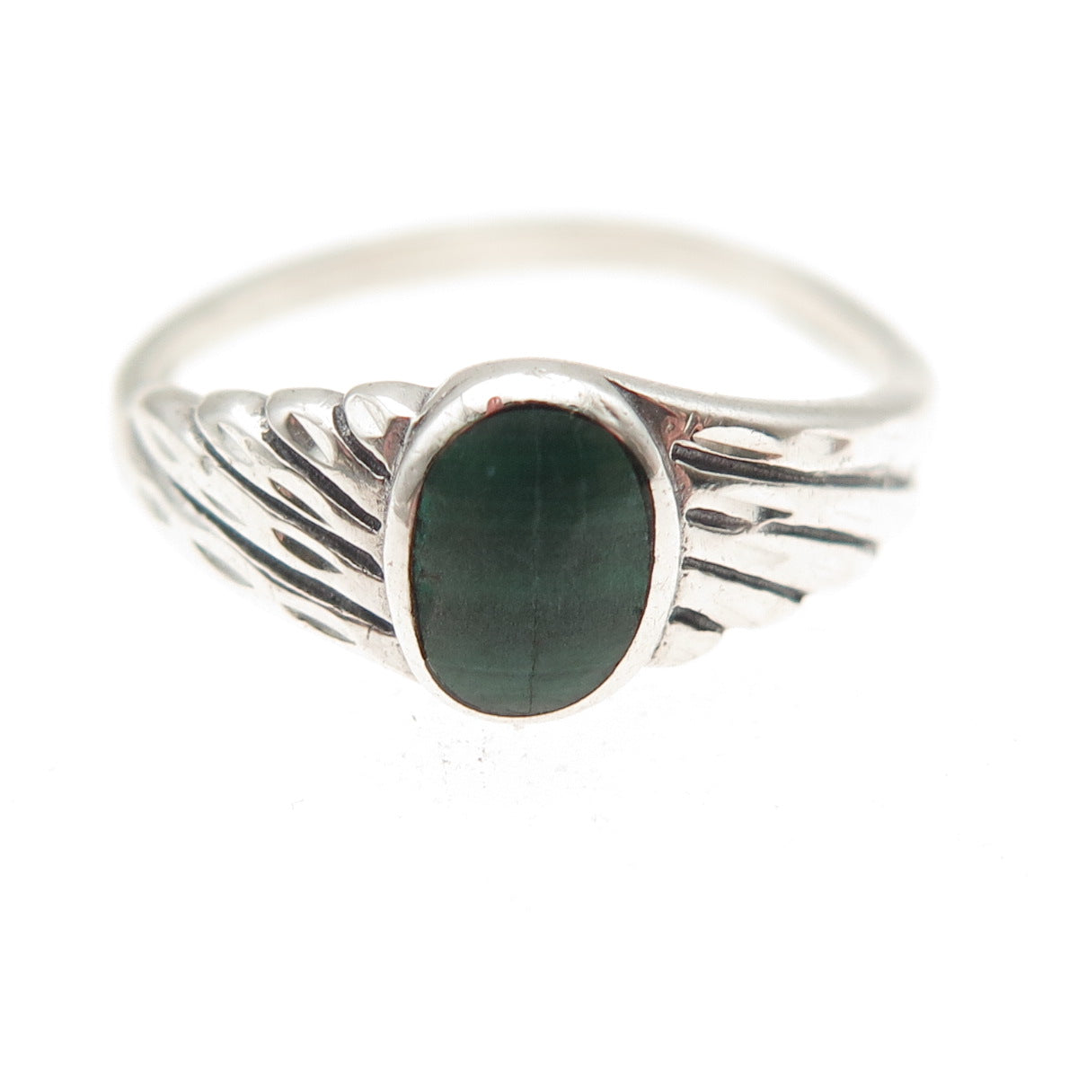 Silver Fox 925 Sterling Vintage Real Malachite Ring Size 5.75