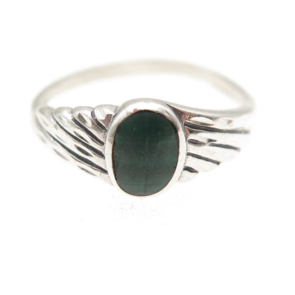 Silver Fox 925 Sterling Vintage Real Malachite Ring Size 5.75