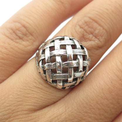 925 Sterling Silver Vintage Wicker Dome Ring Size 5.5