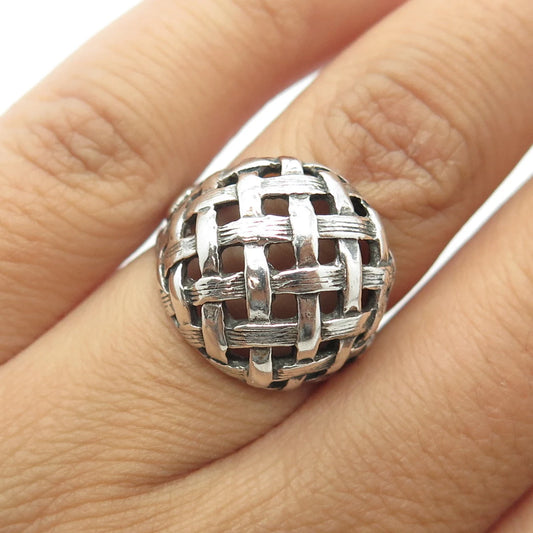 925 Sterling Silver Vintage Wicker Dome Ring Size 5.5
