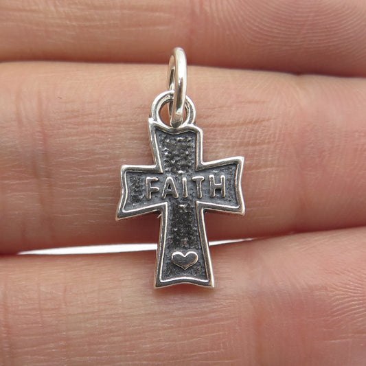 SUNDANCER 925 Sterling Silver Vintage "Faith" Cross Religious Minimalist Pendant