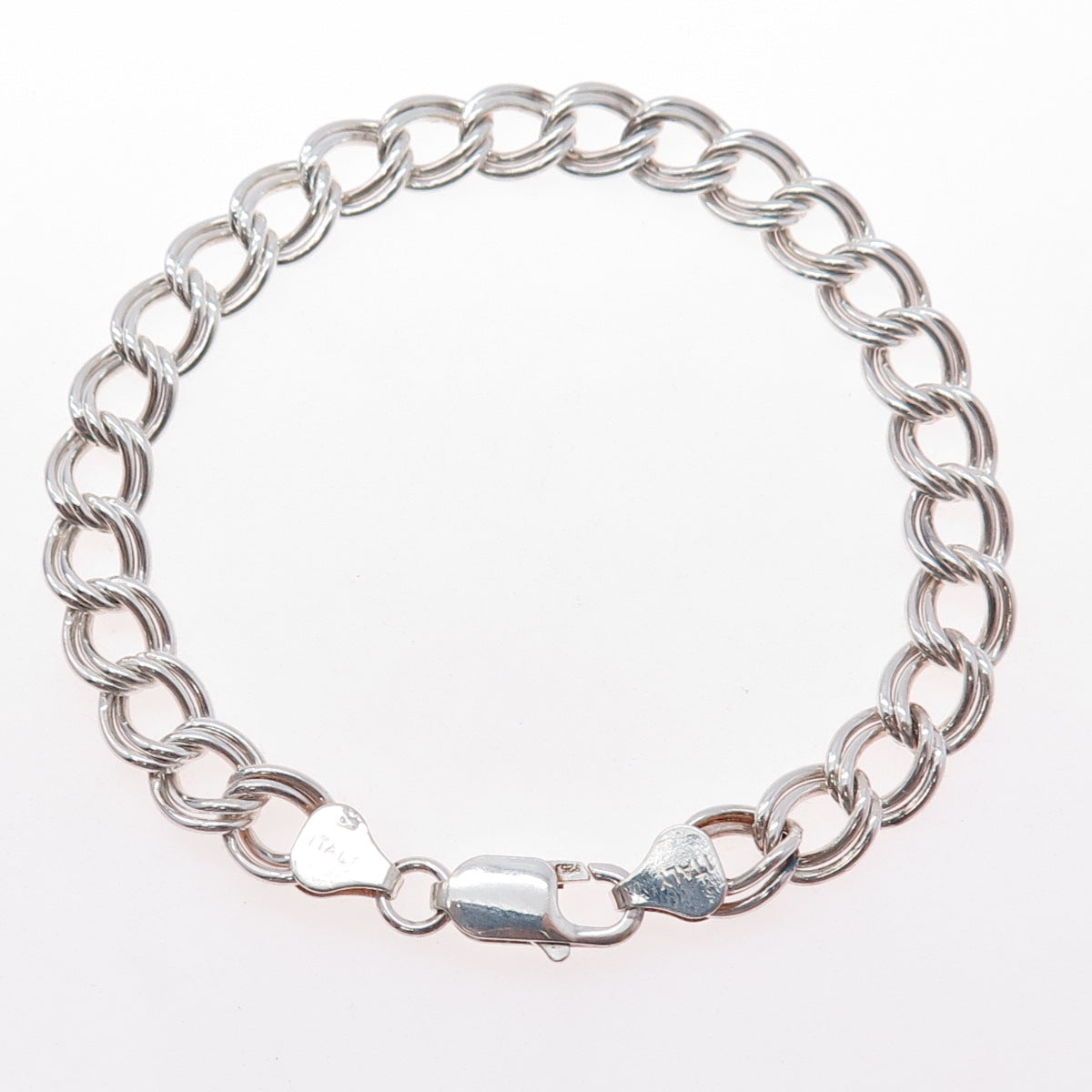 925 Sterling Silver Vintage Italy Double Curb Link Bracelet 8"