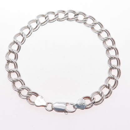 925 Sterling Silver Vintage Italy Double Curb Link Bracelet 8"