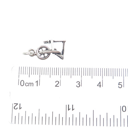 925 Sterling Silver Vintage Spinning Wheel Minimalist 3D Charm Pendant