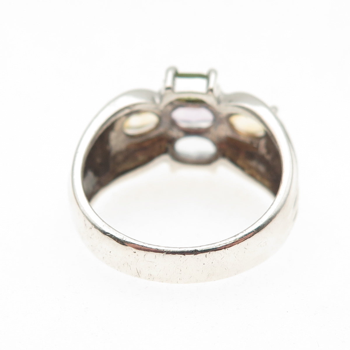 925 Sterling Silver Vintage Real Blue Topaz Amethyst Peridot Citrine Ring Size 8