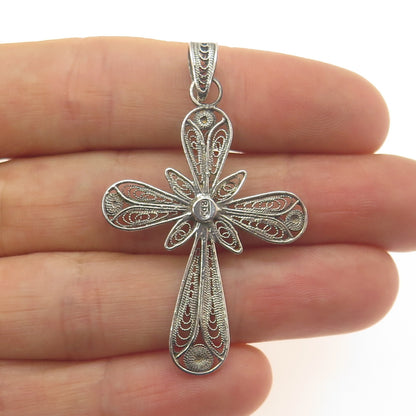 800 Silver Antique Art Deco Cannetille Filigree Cross Pendant