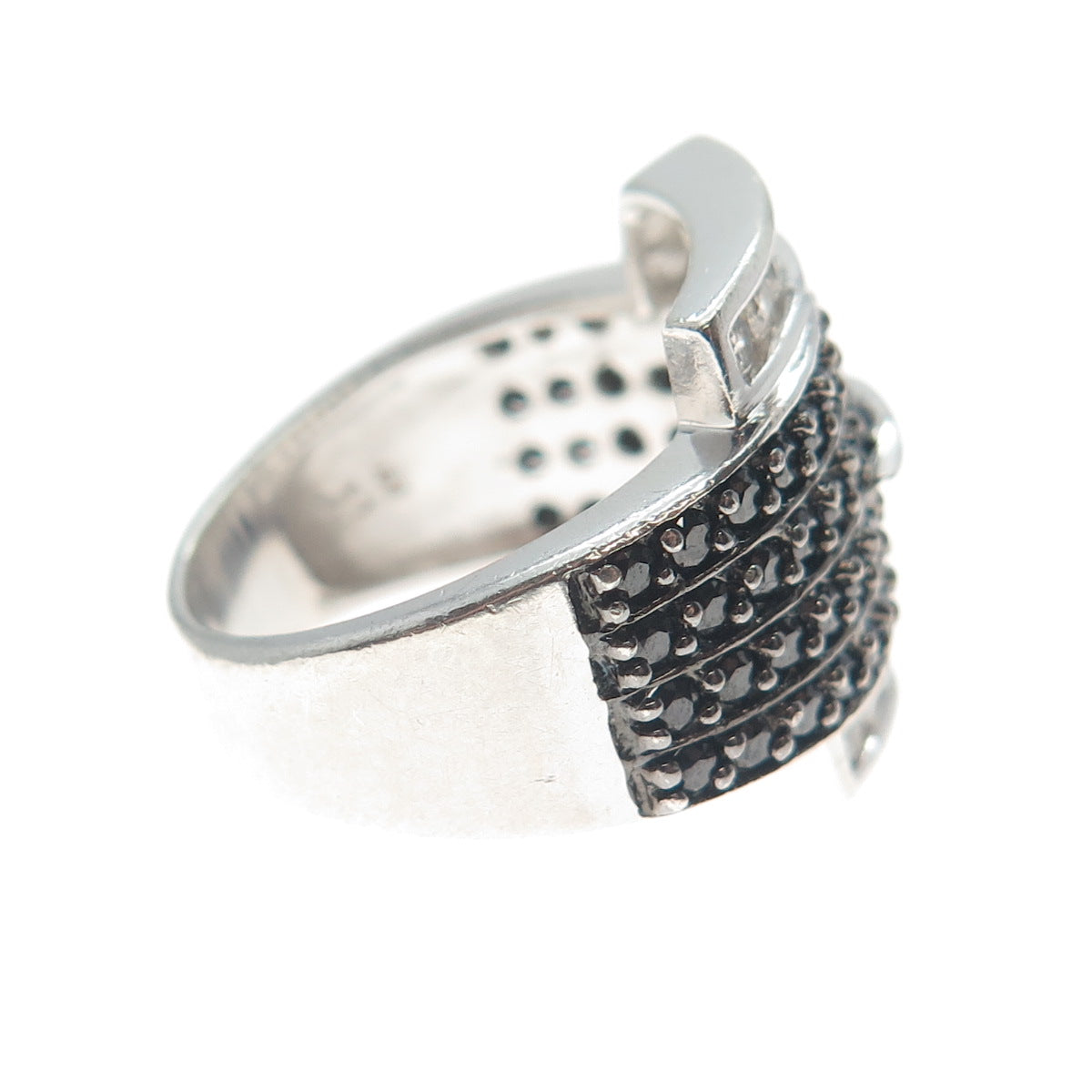 ROSS SIMONS 925 Sterling Silver Real Black Spinel C Z Belt Buckle Ring Size 6.25