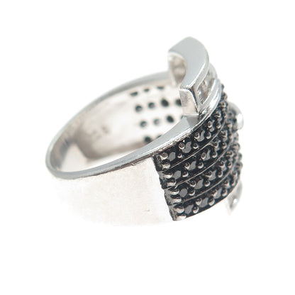 ROSS SIMONS 925 Sterling Silver Real Black Spinel C Z Belt Buckle Ring Size 6.25