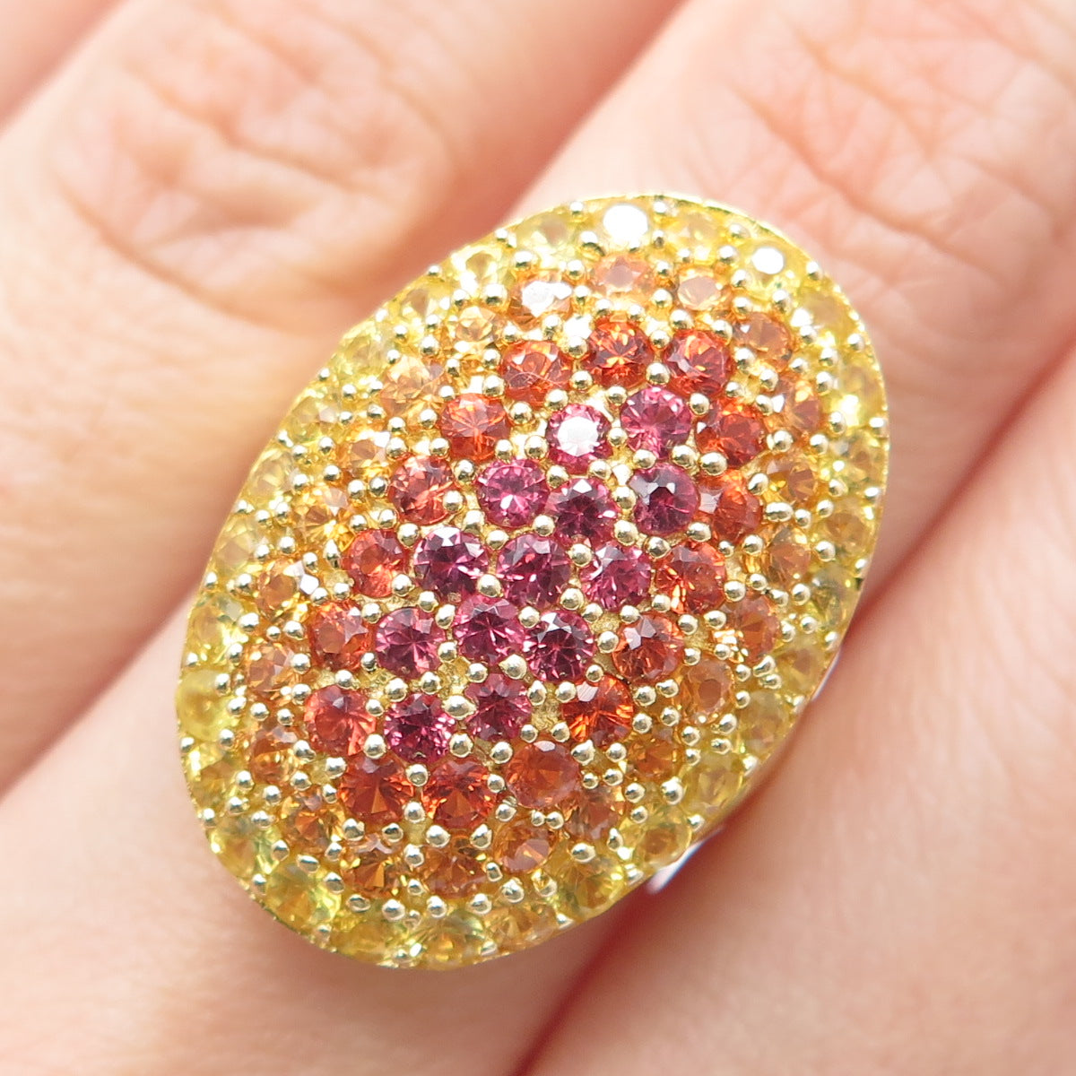 925 Sterling Silver Gold Plated Real Multi-Color Round-Cut Topaz Ring Size 7