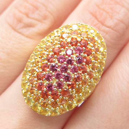 925 Sterling Silver Gold Plated Real Multi-Color Round-Cut Topaz Ring Size 7
