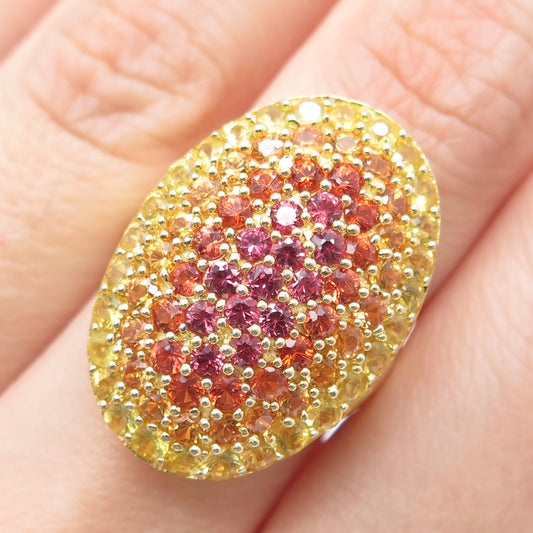 925 Sterling Silver Gold Plated Real Multi-Color Round-Cut Topaz Ring Size 7