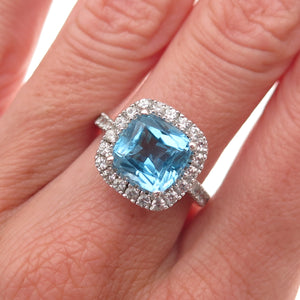 Michelle Albala Sterling Silver Vintage Real Blue & White Topaz Ring Size 6.75