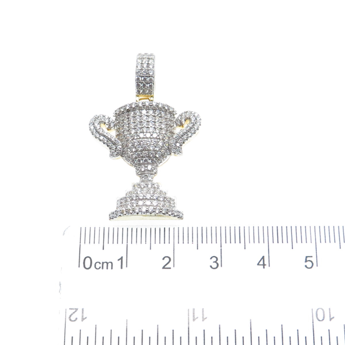 925 Sterling Silver Gold Plated Round-Cut C Z World / Champion Trophy Pendant