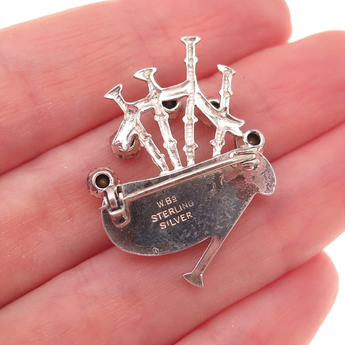 Ward Brothers 925 Sterling Silver Antique Rhinestone Scottish Bagpipes Brooch