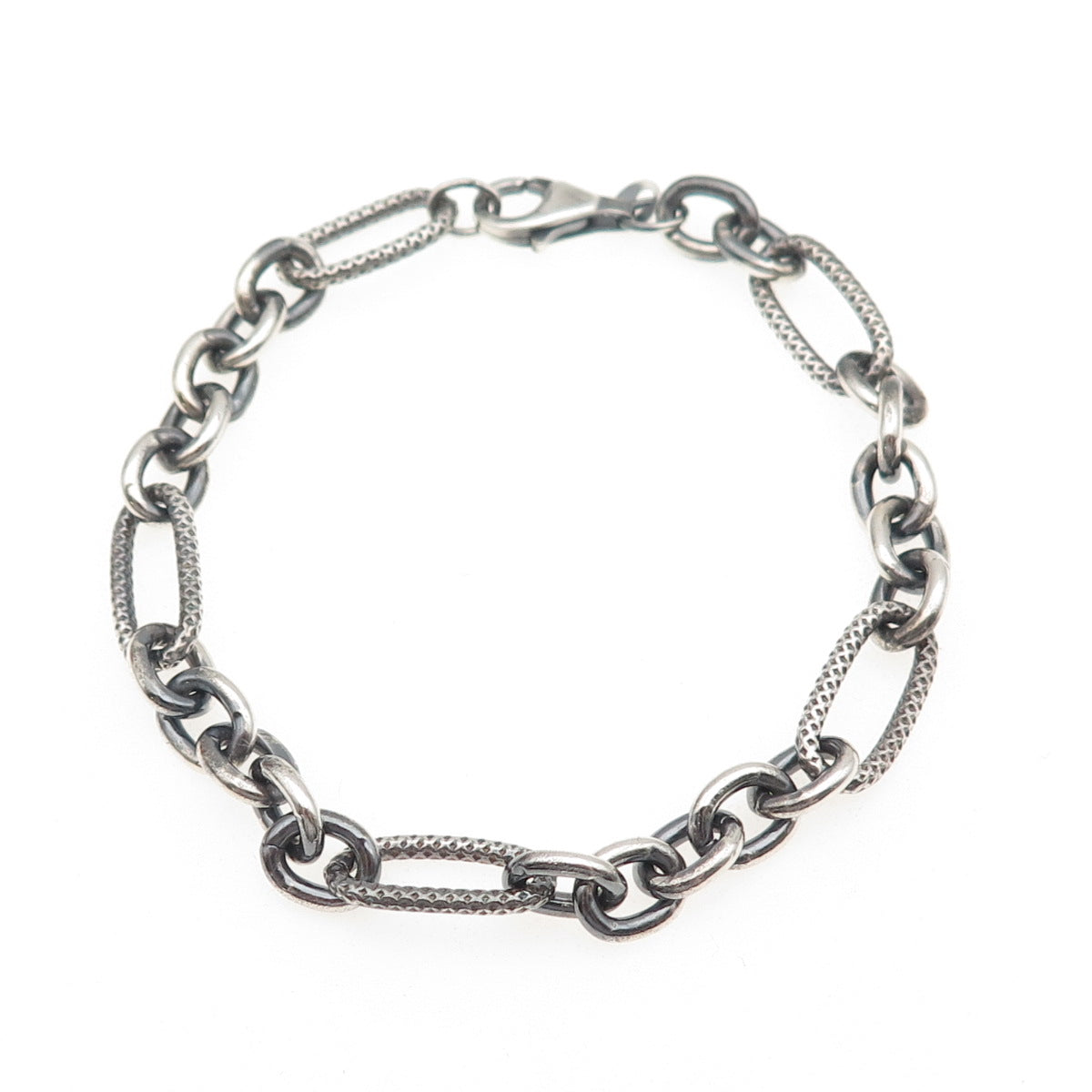925 Sterling Silver Vintage Paperclip Oval Figaro Link Bracelet 7"