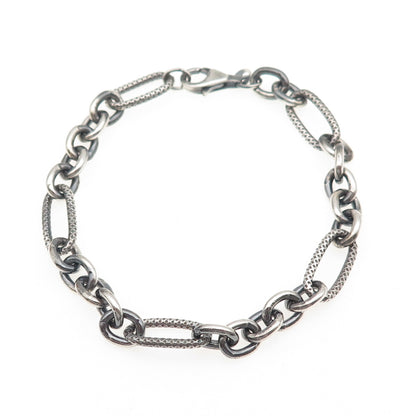 925 Sterling Silver Vintage Paperclip Oval Figaro Link Bracelet 7"