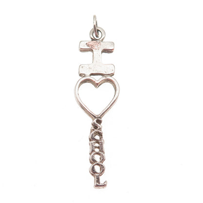 BEAU 925 Sterling Silver Vintage I Love School Oxidized Charm Pendant