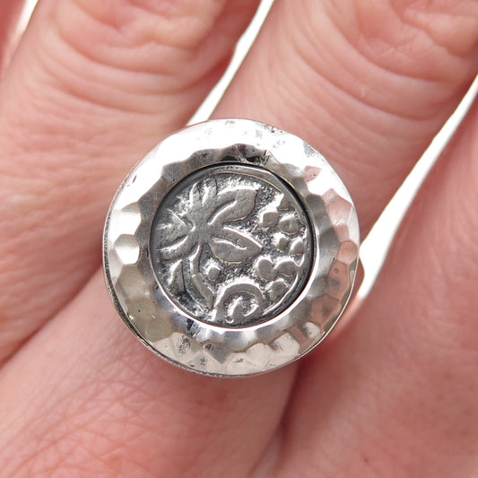 Silpada 925 Sterling Silver Vintage Modernist Floral Disc Oxidized Ring Size 7