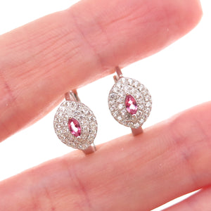 925 Sterling Silver Pink & White C Z Hoop Earrings
