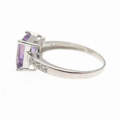 925 Sterling Silver Real Amethyst & White Topaz Ring Size 7