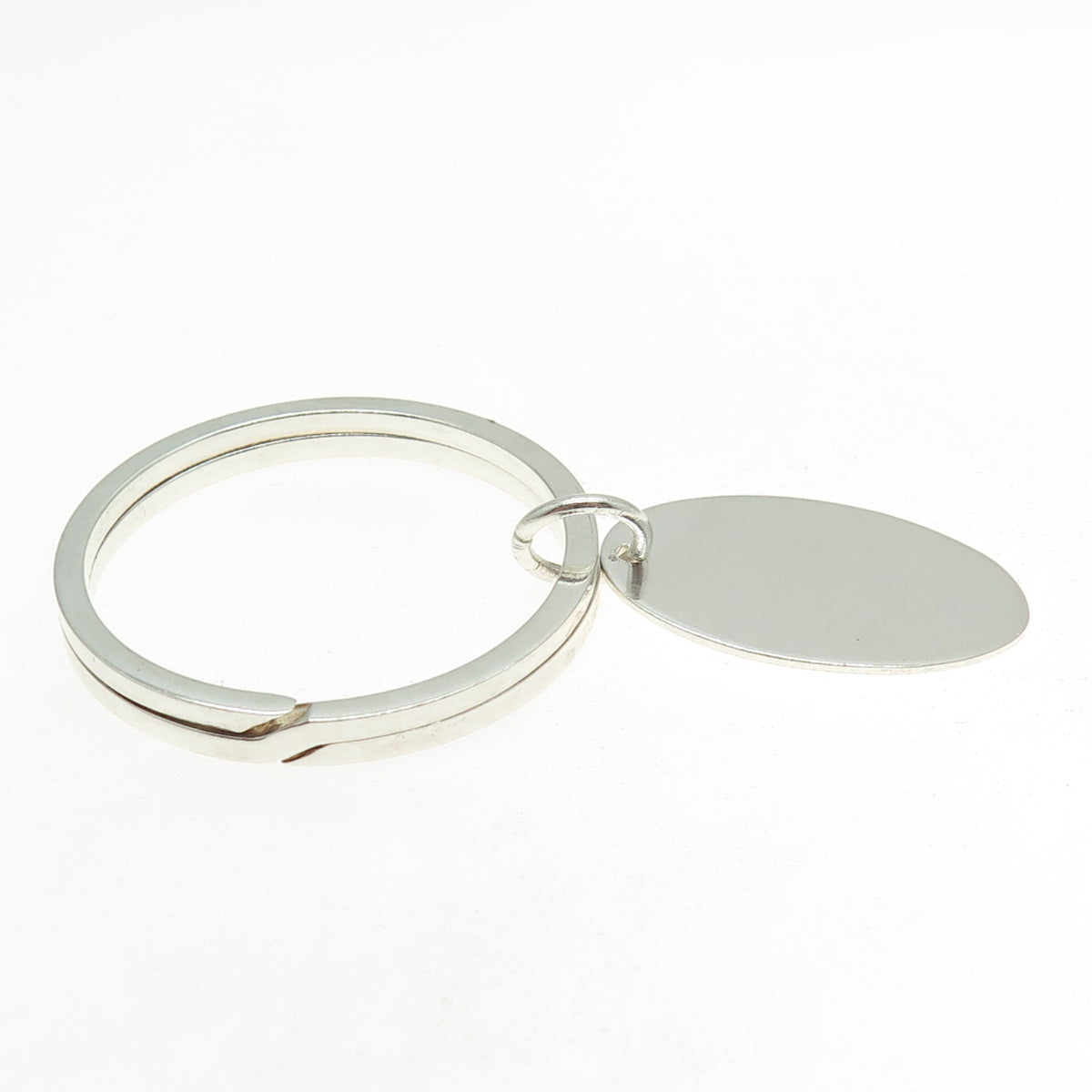 MC CO 925 Sterling Silver Vintage Engravable Oval Tag Key Ring Holder