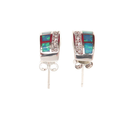 Anne Klein 925 Sterling Silver Vintage Real Opal & C Z Hoop Earrings