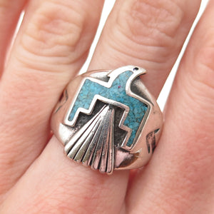 CAROLYN POLLACK Old Pawn Sterling Vintage Turquoise Inlay Eagle Ring Size 10.25