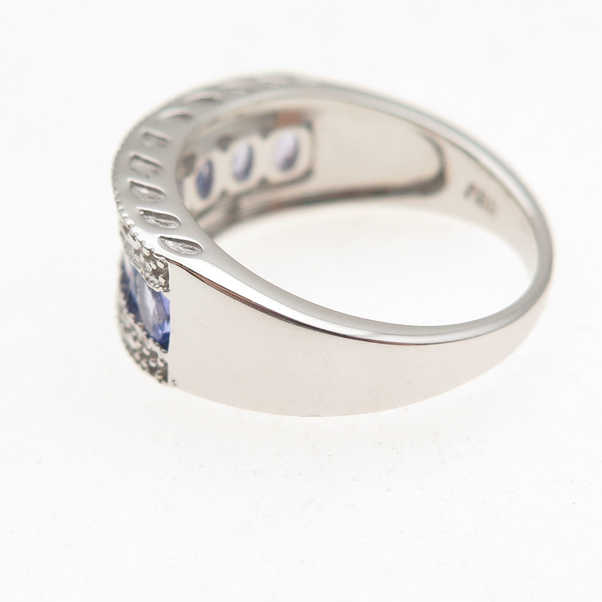 925 Sterling Silver Real Oval-Cut Tanzanite & Round-Cut White Topaz Ring Size 8