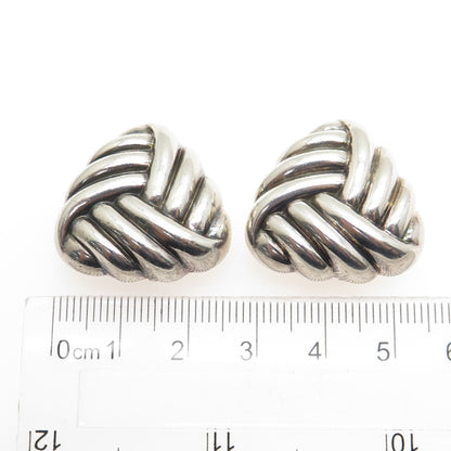 925 Sterling Silver Vintage Twisted Triangle Knot Oxidized Clip On Earrings