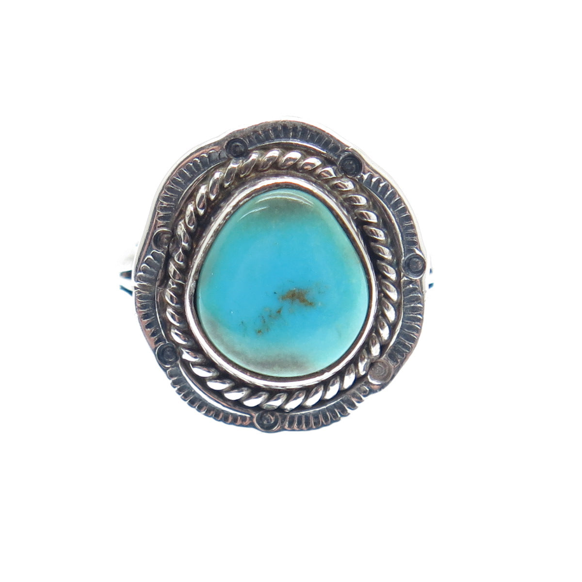 F. ARVISO Old Pawn 925 Sterling Silver Lone Mountain Turquoise Ring Size 5.25
