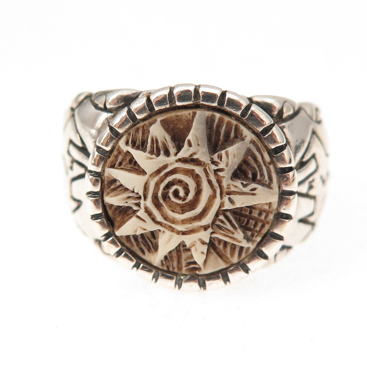 Shube 925 Sterling Silver Vintage Sun Symbol Oxidized Ring Size 7.25