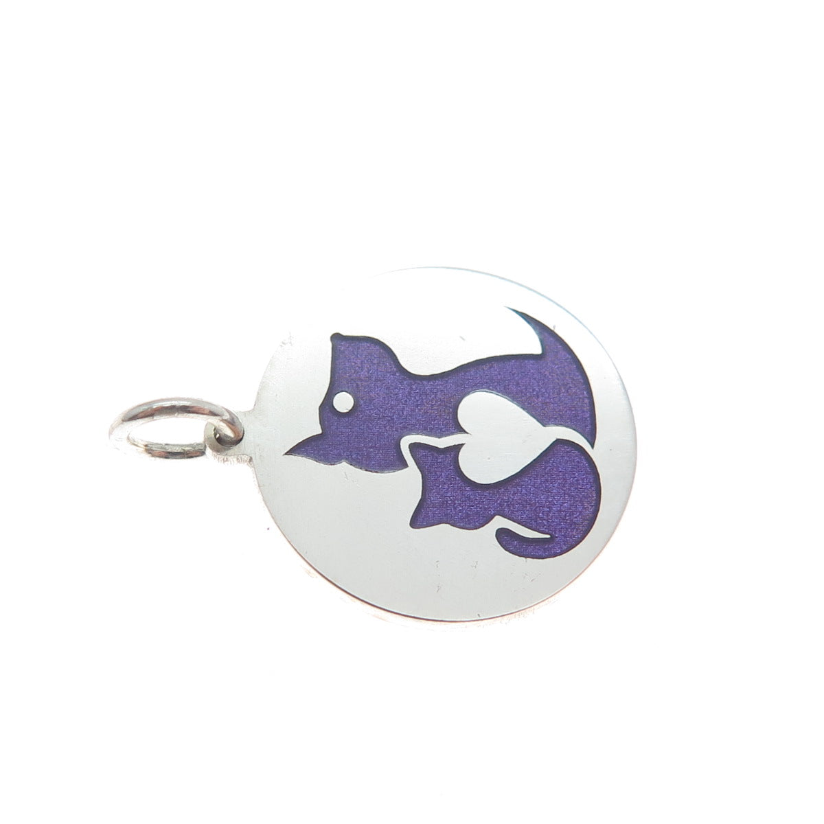 925 Sterling Silver Purple Enamel Dog & Cat Friendship Minimalist Charm Pendant