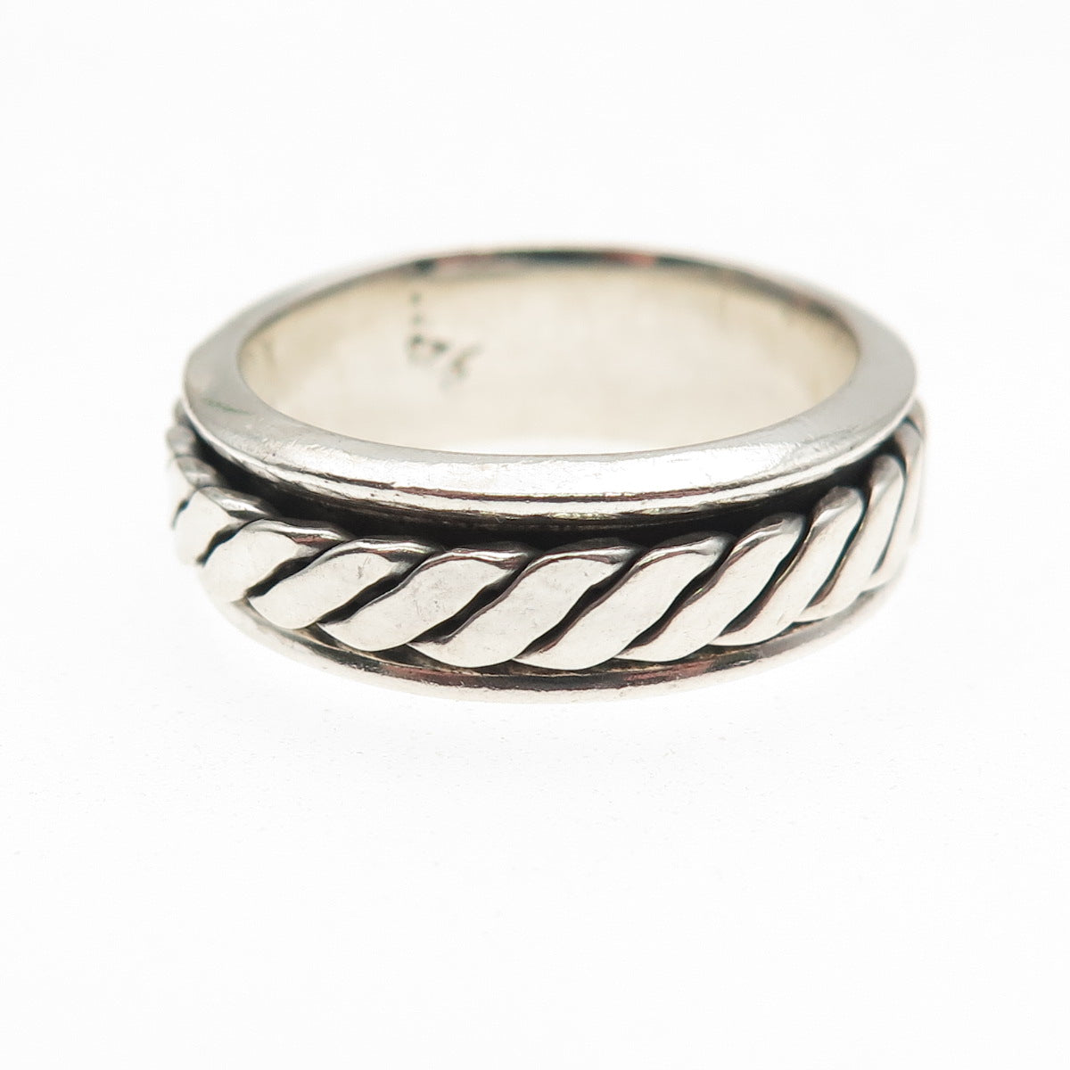 925 Sterling Silver Vintage Oxidized Braided Rotating Band Ring Size 10